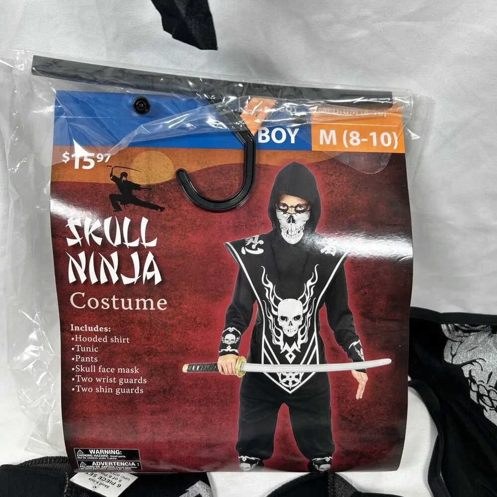Skull Ninja Halloween Costume Boys Medium 8-10 MISSING PANTS